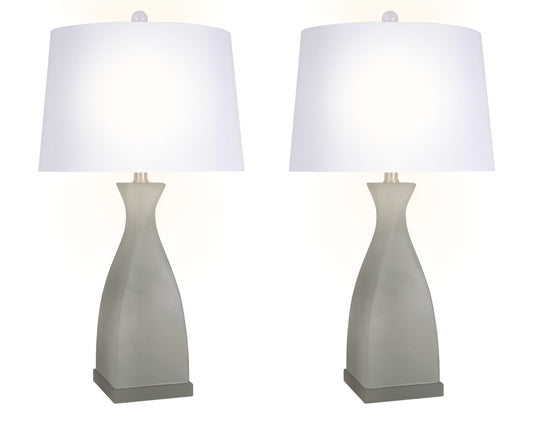 "Sage Elegance" Art Glass Table Lamp (Set of 2) - Frosted Sage Green / Frosted Crystal