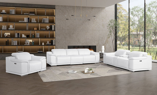2679 - Power Reclining Sofa, Console Loveseat & Chair Set In Genuine Leather (6 Recliners)