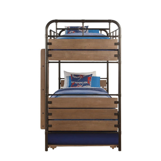Adams - Twin Over Twin Bunk Bed & Trundle - Antique Oak & Gunmetal - Grand Furniture GA