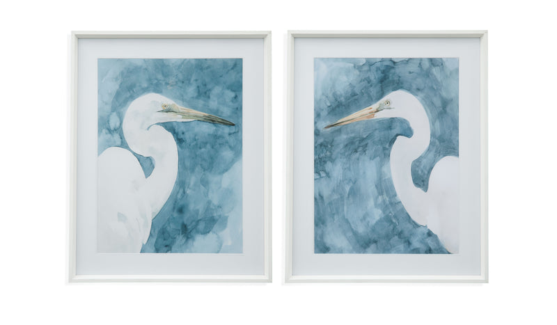 Watercolor Heron Portrait - Framed Print (Set of 2) - Blue