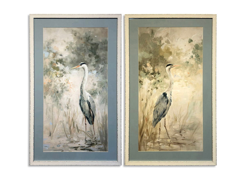 Wading Heron - Framed Print (Set of 2) - Light Blue