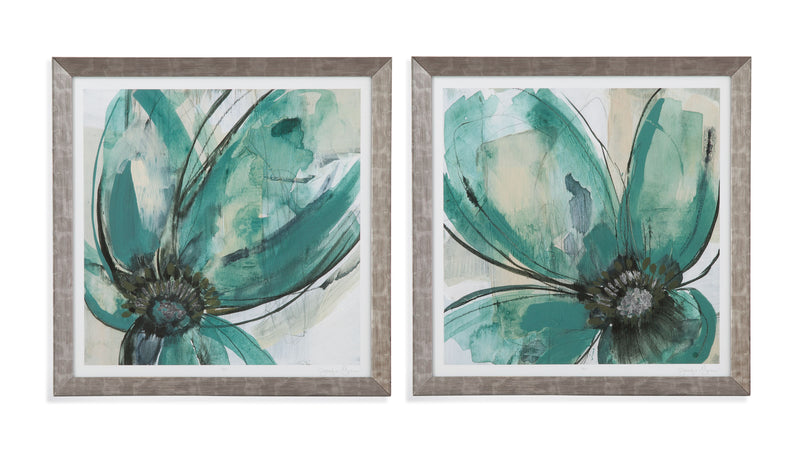 Teal Petals - Framed Print (Set of 2) - Green