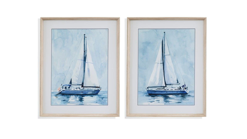Lone Sailboat - Framed Print (Set of 2) - Blue