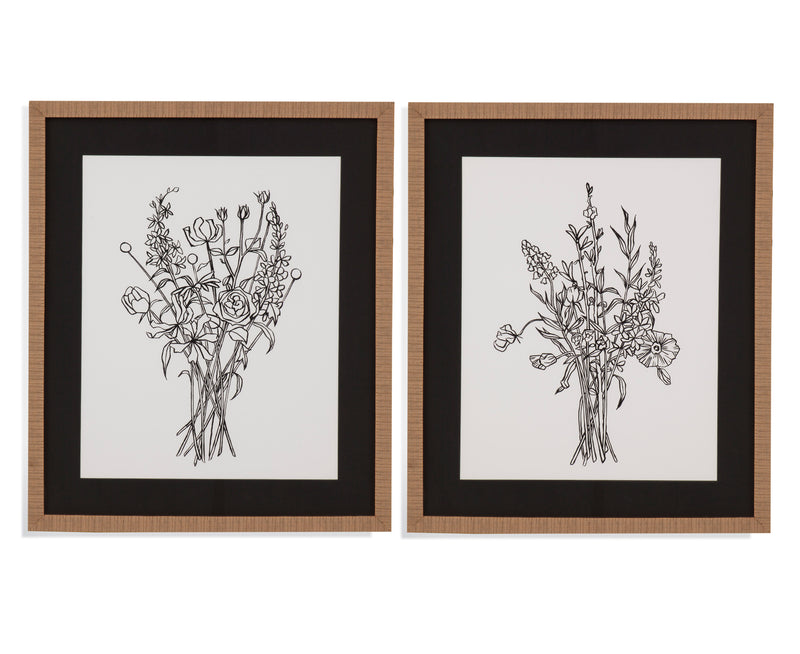 Black And White Bouquet - Framed Print (Set of 2) - Black