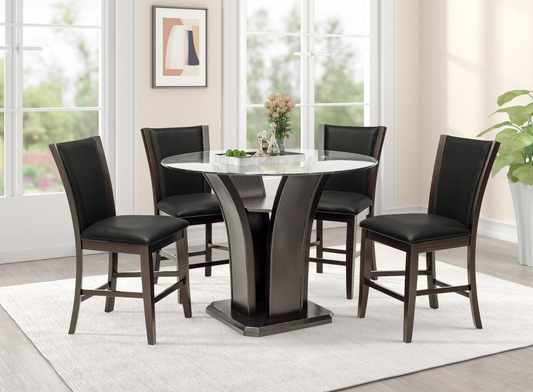 5-Piece Contemporary Glass Top Counter Height Dining Set - Black
