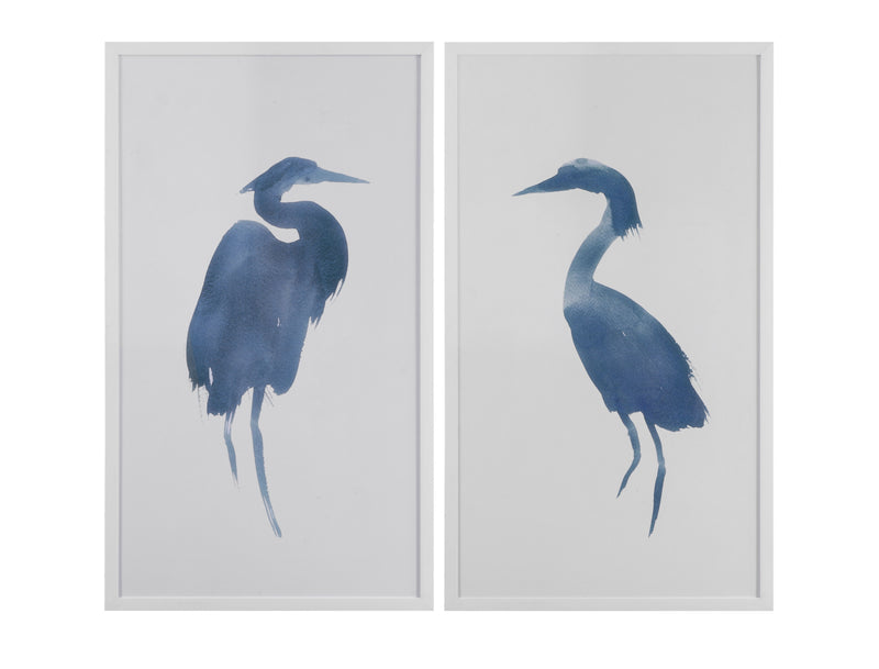 Heron In Blue - Framed Print (Set of 2) - White