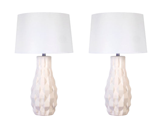 "Sculpted Elegance" Ceramic Table Lamp (Set of 2) - White Sand