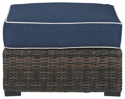 Grasson - Brown / Blue - Ottoman With Cushion
