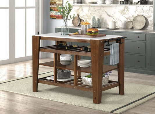 Alaroa - Kitchen Island - Marble & Rustic Brown Finish - Grand Furniture GA