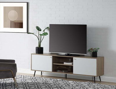 Wafiya - TV Stand - Rustic Oak, White & Black Finish - Grand Furniture GA