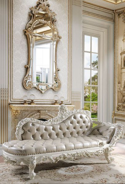 Vanaheim - Bench - Beige PU & Antique White Finish - Grand Furniture GA