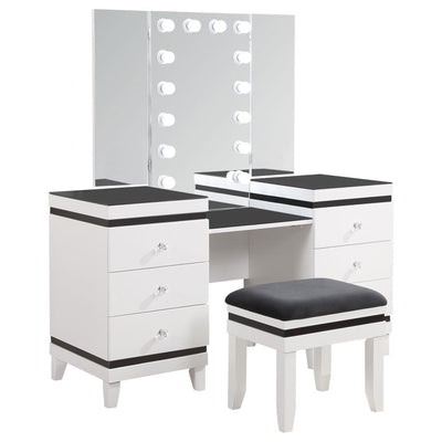 Talei - 6-Drawer Vanity Set With Hollywood Lighting - Black and White.