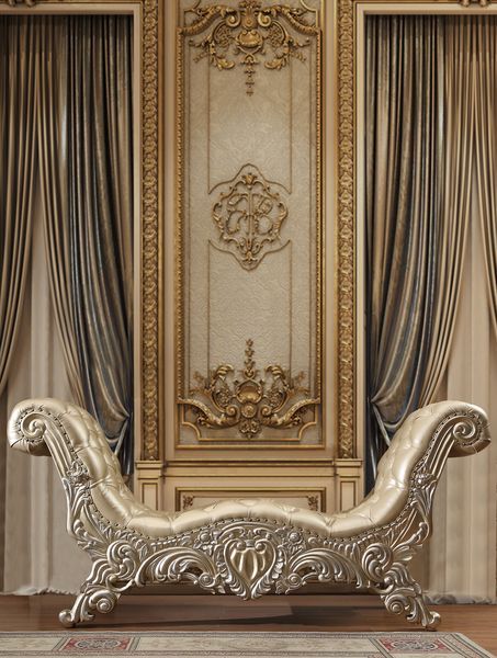 Vatican - Bench - PU Leather, Light Gold & Champagne Silver Finish - Grand Furniture GA