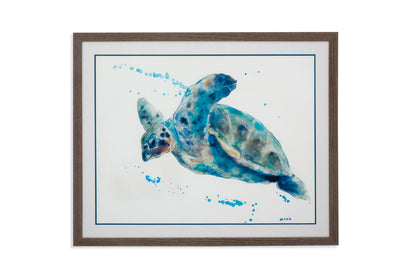 Sea Turtle - Framed Print - Blue.