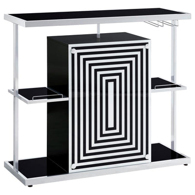 Zinnia - 2-Tier Bar Unit - Glossy Black And White - Bars & Bar Carts - Grand Furniture GA