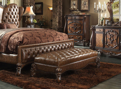 Versailles - Bench - 2-Tone Light Brown PU & Cherry Oak - Grand Furniture GA