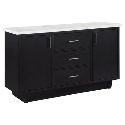Sherry - 3-Drawer Marble Top Dining Sideboard Server - White and Rustic Espresso.