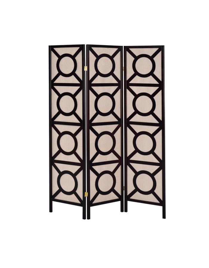 Vulcan - 3-Panel Geometric Folding Screen Tan And - Cappuccino - Room Dividers - Grand Furniture GA