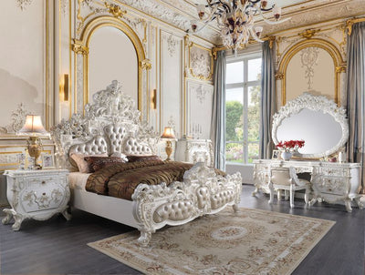 Vanaheim - Vanity Stool - Beige PU & Antique White Finish - Grand Furniture GA
