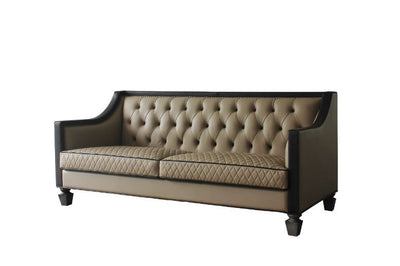 House - Beatrice Sofa - Tan PU, Black PU & Charcoal Finish - Grand Furniture GA