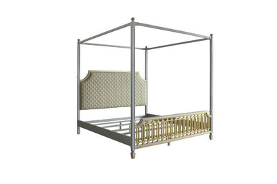 House - Marchese California King Bed - Beige PU, Gold & Pearl Gray Finish - Grand Furniture GA