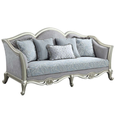 Qunsia - Sofa - Light Gray Linen & Champagne Finish - Grand Furniture GA