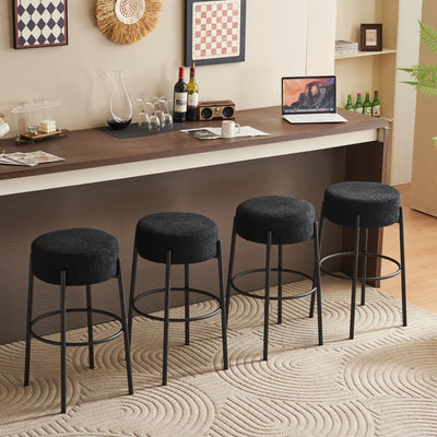 Round High Bar Stools (Set of 2), Contemporary Upholstered Dining Stools For Kitchens, Coffee Shops And Bar Stores