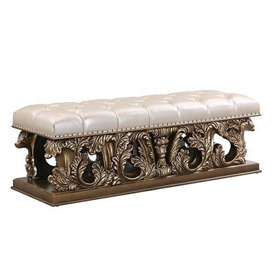 Constantine - Bench - PU Leather, Light Gold, Brown & Gold Finish - Grand Furniture GA