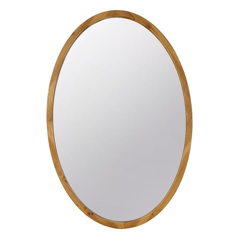 Oval Wall Mirror With Wood Frame, Farmhouse Wood Mirror For Bathroom Entryway Console Lean Against Wall - Brown