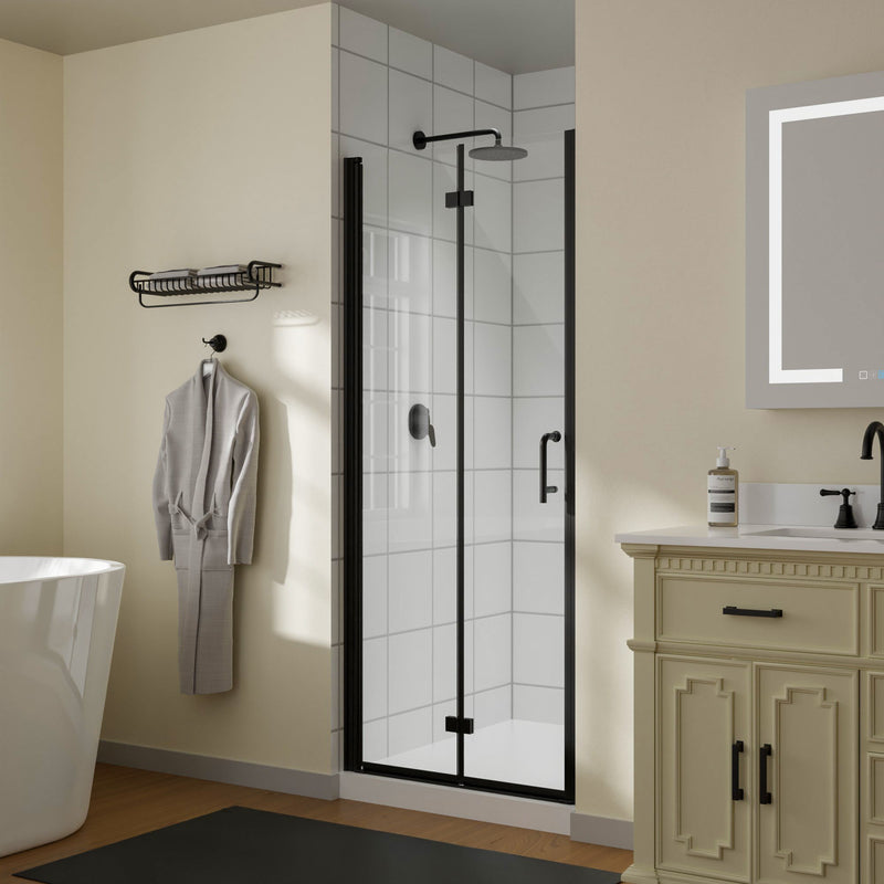 32" Bi-Fold Semi-Frameless Shower Doors In Matte With Clear Glass - Black