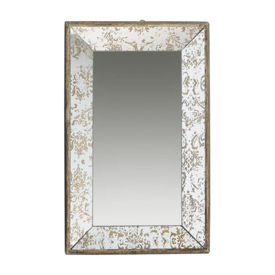 Rectangle Mirror With Floral Accents, Mirrored Display Tray, Hanging Wall Mirror