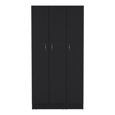 Wardrobe Armoire With 3 Doors And 2 Inner Drawers, 3 Doors - Black