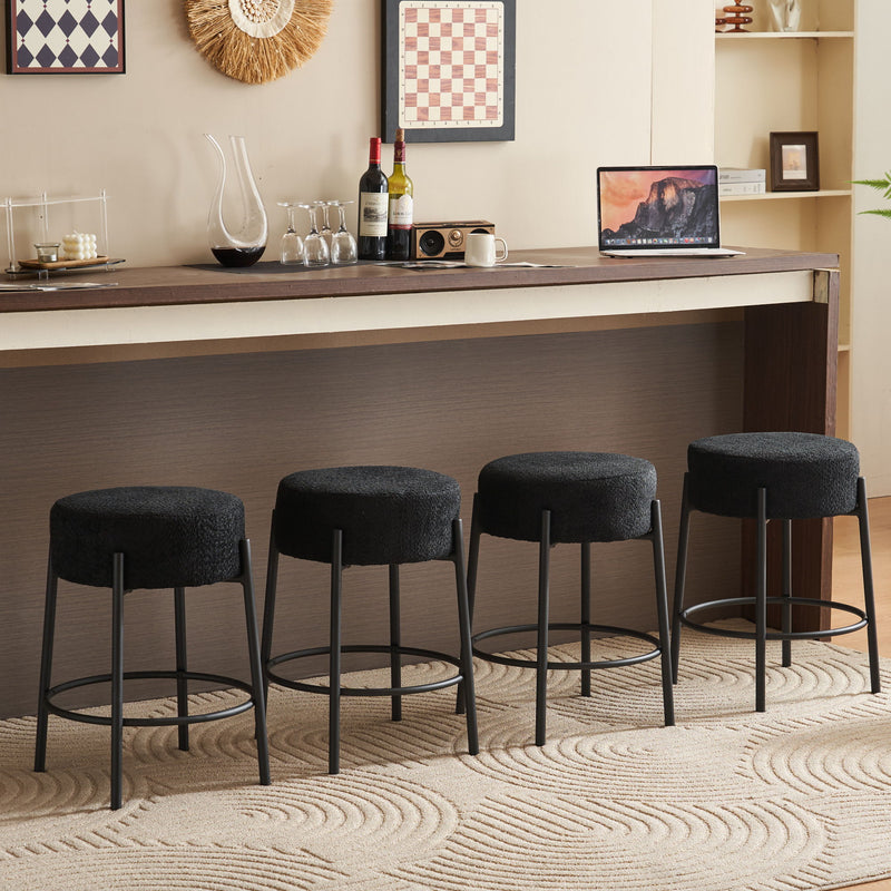 Round Bar Stools (Set of 2), Contemporary Upholstered Dining Stools For Kitchens, Coffee Shops And Bar Stores