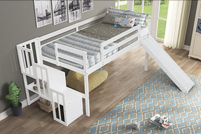 Loft Bed With Staircase, Storage, Slide, Full-Length Safety Guardrails, No Box Spring Needed