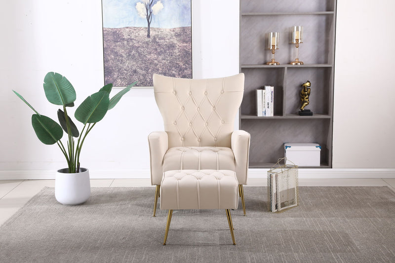 Modern Accent Chair With Ottoman, Comfy Armchair For Living Room, Bedroom, Apartment, Office