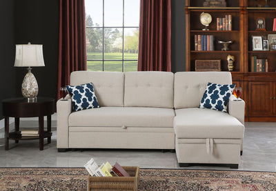 82" Width Sectional With Storage Chaise And Cupholder Armrest