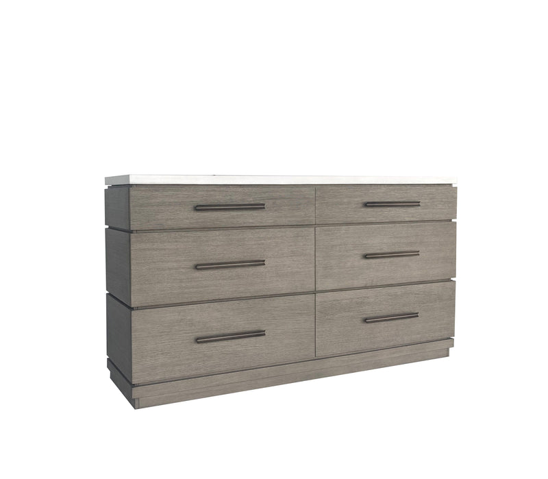 Pure Modern Bedroom - 6 Drawer Dresser And Mirror - Moonstone