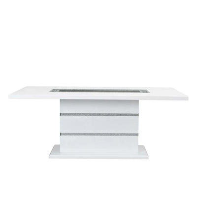 Elizaveta - Dining Table - Gray Velvet, Faux Crystal Diamonds &White High Gloss Finish - Grand Furniture GA