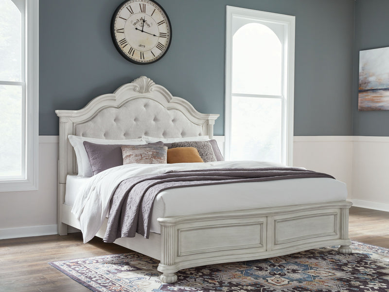 Montelaine - Antique White - King Upholstered Panel Bed