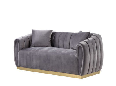 Elchanon - Loveseat - Gray Velvet & Gold Finish - Grand Furniture GA