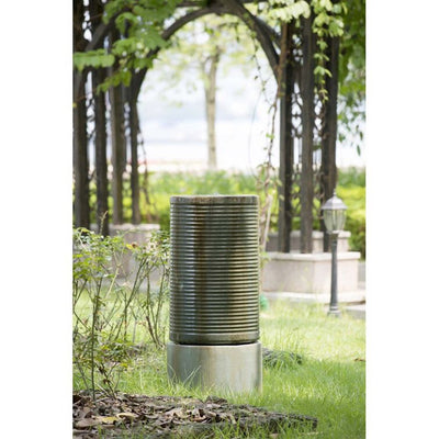 Tall Large Round Ribbed Tower Water Fountain, Verge Bronze, Cement Outdoor Bird Feeder / Bath Fountain