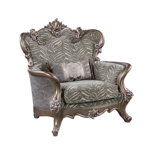 Elozzol - Chair With Pillow - Fabric & Antique Bronze Finish - Wood - Grand Furniture GA