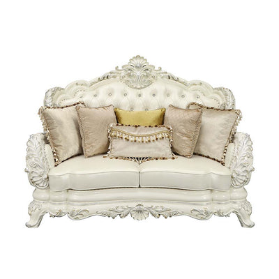 Adara - Loveseat - White PU & Antique White Finish - Grand Furniture GA