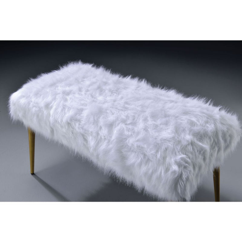 Bagley II - Bench - White Faux Fur & Gold - 20" - Grand Furniture GA