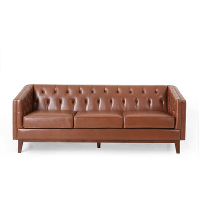 PU Sofa, Tufted Back, Solid Wood Legs, Living Room And Study