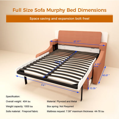 Morden Deisgn Vertical Murphy Bed With Sofa For Bedroom Or Guestroom White Wall Bed Space Saving Hidden Bed With New Style Gas Struts - Orange