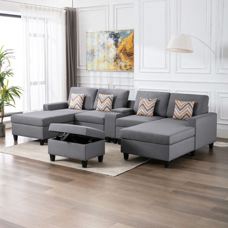 Nolan - Fabric 6 Piece Sectional Sofa With Pillows And Interchangeable Legs