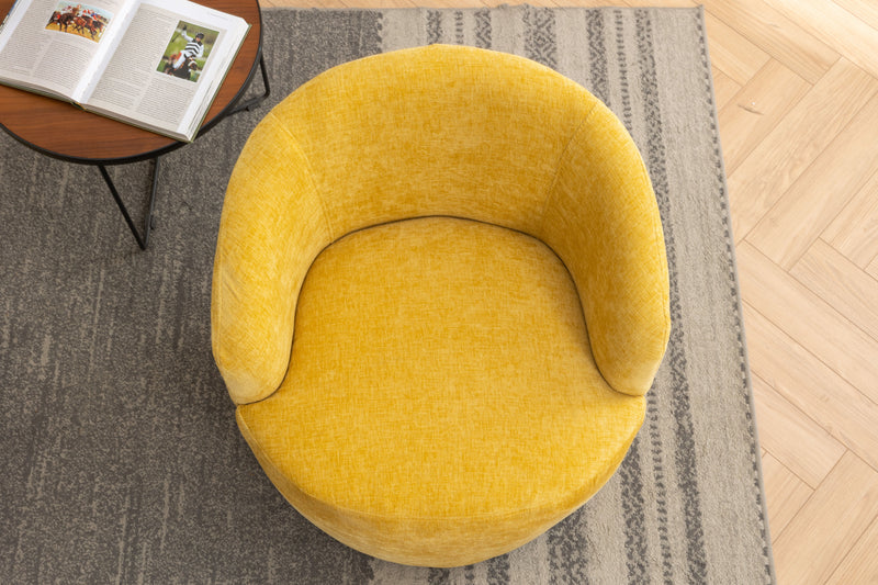 Chenille Fabric Swivel Accent Armchair Barrel Chair With Powder Coating Metal Ring