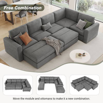 Sectional Couch Sofa Bed Modular Sofa With Two Movable Ottomans For Living Room