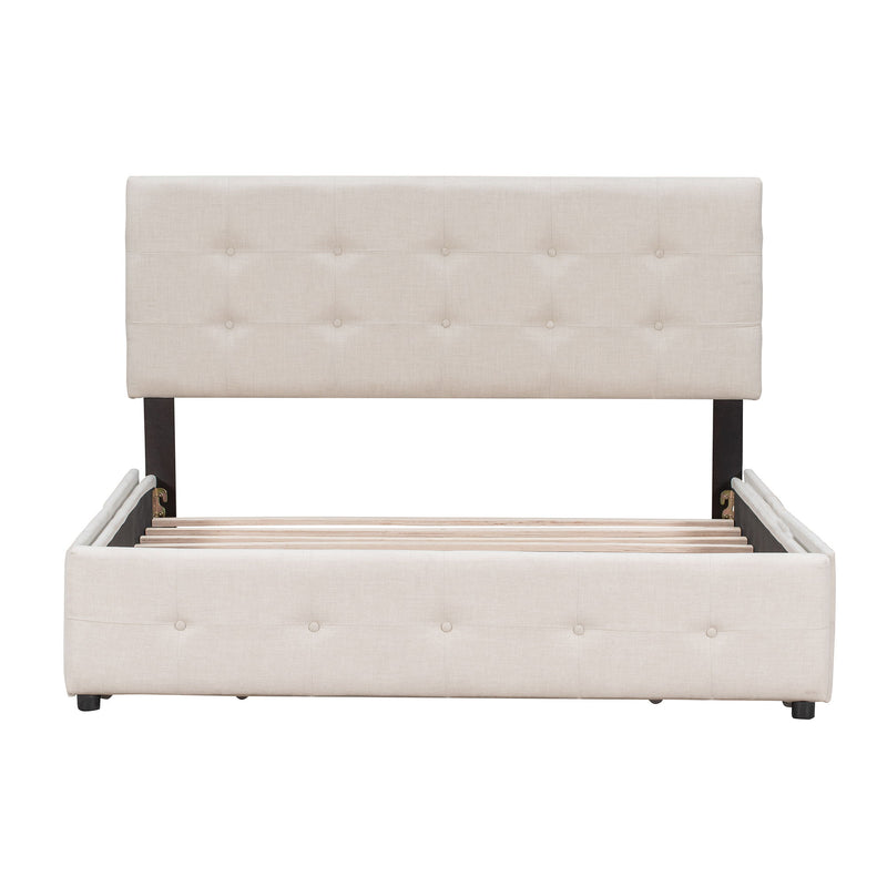 Upholstered Platform Bed With Classic Headboard And 4 Drawers, No Box Spring Needed